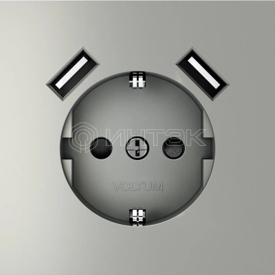 Розетка 1-м СП S70 16А с USB A+A с заземл. защ. шторки механизм сталь Voltum VLS040405 изображение, фото
