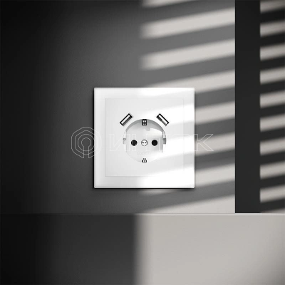Розетка 1-м СП S70 16А с USB A+A с заземл. защ. шторки механизм бел. матов. Voltum VLS040402 изображение, фото