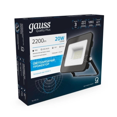 Прожектор светодиодный Qplus 20Вт 6500К IP65 2200лм 200-240В ДО черн. GAUSS 613511320 изображение, фото