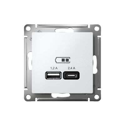 Розетка USB AtlasDesign тип A+C 5В/2.4А 2х5В/1.2А механизм бел. Systeme Electric ATN000139 изображение, фото