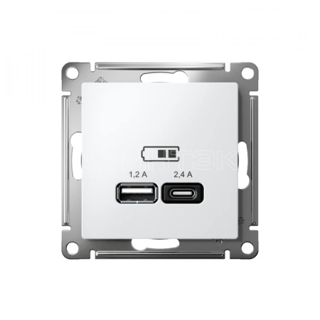 Розетка USB AtlasDesign тип A+C 5В/2.4А 2х5В/1.2А механизм бел. Systeme Electric ATN000139 изображение, фото