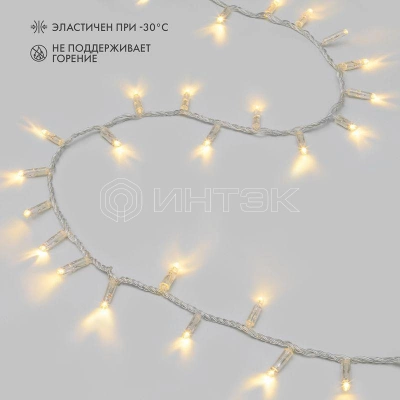 Гирлянда светодиодная "Нить" 10м 200LED тепл. бел. 24В IP65 постоянное свечение провод ПВХ прозр. соединяется нужен трансформатор 531-100/531-200 Neon-Night 305-386 изображение, фото