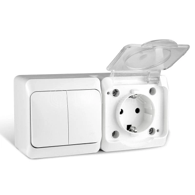 Блок ОП Nix (розетка 16А 250В с заземл. 2-кл. выкл. 10А) IP54 бел. TOKOV ELECTRIC TKE-NX-V2RZ-C01T-IP54 изображение, фото