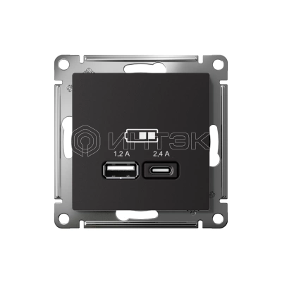 Розетка USB AtlasDesign тип A+C 5В/2.4А 2х5В/1.2А механизм карбон Systeme Electric ATN001039 изображение, фото