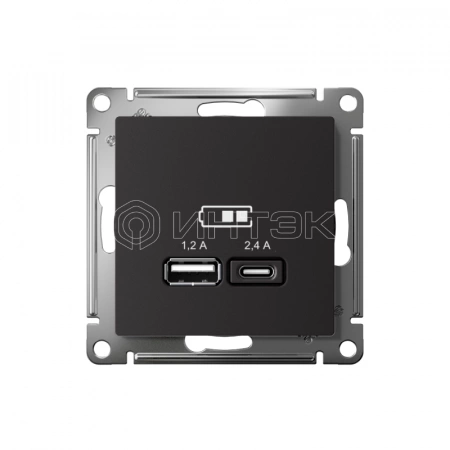Розетка USB AtlasDesign тип A+C 5В/2.4А 2х5В/1.2А механизм карбон Systeme Electric ATN001039 изображение, фото