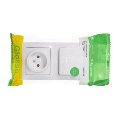 Блок комбинированный Glossa (розетка + 1-кл. выкл.) бел. Systeme Electric GSL000160 изображение, фото