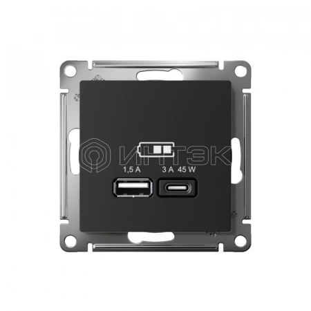 Розетка USB AtlasDesign тип A+C 45Вт QC PD высокоскор. ЗУ механизм карбон Systeme Electric ATN001029 изображение, фото