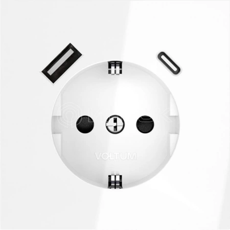 Розетка 1-м СП S70 16А с USB тип A+С механизм с заземл. защ. шторки бел. глянцевый Voltum VLS040501 изображение, фото