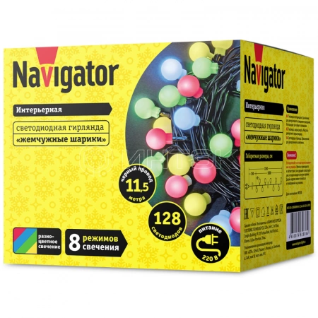 Гирлянда светодиодная 61 836 NGF-B01-128RGBWW-8-11.5m-230-C8-BL-IP20 Navigator 61836 изображение, фото