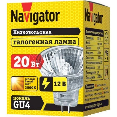 Лампа галогенная 94 200 MR11 20Вт 12В 2000h Navigator 94200 изображение, фото