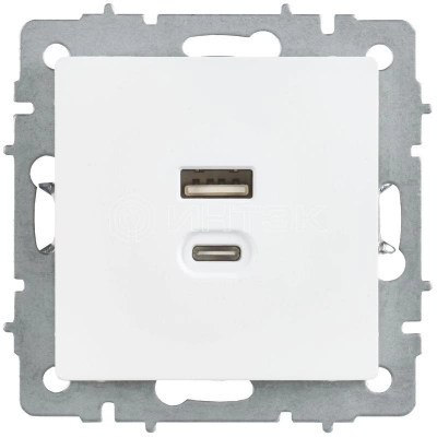 Розетка СП BRITE РЮ11-2-БрАБ USB A+C 45Вт высокоскор. заряд. арктич. бел. IEK BR-U22-045-K91 изображение, фото