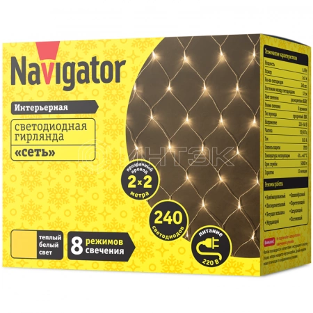Гирлянда светодиодная 61 850 NGF-N01-240WW-12-2х2m-230-TR-IP20 Navigator 61850 изображение, фото