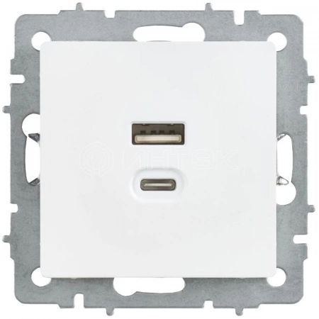 Розетка СП BRITE РЮ11-2-БрАБ USB A+C 45Вт высокоскор. заряд. арктич. бел. IEK BR-U22-045-K91 изображение, фото