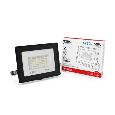 Прожектор светодиодный Elementary 50Вт 6500К IP65 4250лм 200-240В ДО ПРОМО G2 черн. GAUSS 613100350P изображение, фото