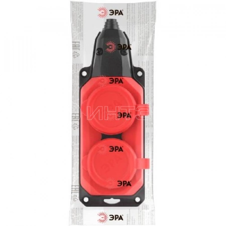 Колодка удлинителя 2-м с заземл. 16А IP44 K-2e-RED-IP44 каучук красн. Эра Б0044551 изображение, фото