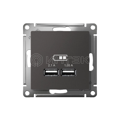 Розетка USB AtlasDesign тип A+A 5В/2.1А 2х5В/1.05А механизм базальт Systeme Electric ATN001433 изображение, фото