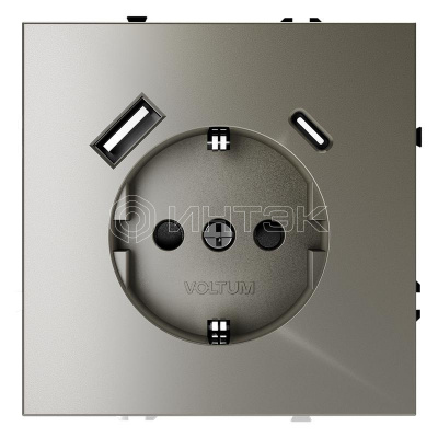 Розетка 1-м СП S70 16А с USB A+С с заземл. защ. шторки механизм шелк Voltum VLS040504 изображение, фото