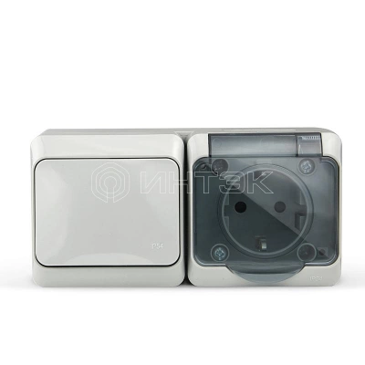 Блок ОП Nix (розетка 16А 250В с заземл. + 1-кл. выкл. 10А) IP54 сер. TOKOV ELECTRIC TKE-NX-V1RZ-C06T-IP54 изображение, фото
