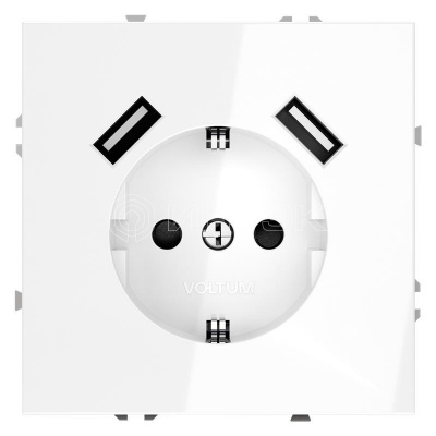 Розетка 1-м СП S70 16А с USB A+A с заземл. защ. шторки механизм бел. глянцевый Voltum VLS040401 изображение, фото