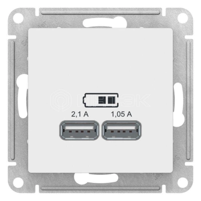 Розетка USB AtlasDesign тип A+A 5В/2.1А 2х5В/1.05А механизм лотос Systeme Electric ATN001333 изображение, фото