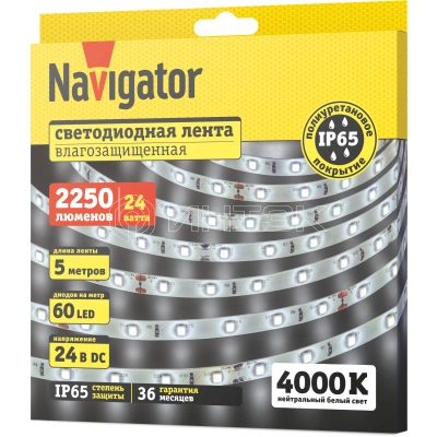 Лента светодиодная 95 306 NLS-2835W60-4.8-IP65-24V (уп.5м) Navigator 95306 изображение, фото
