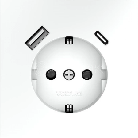 Розетка 1-м СП S70 16А с USB A+С с заземл. защ. шторки механизм бел. матов. Voltum VLS040502 изображение, фото