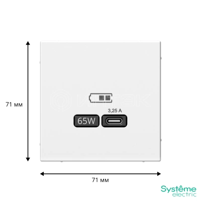 Розетка USB ArtGallery тип C 65Вт QC PD высокоскор. ЗУ механизм бел. Systeme Electric GAL000127 изображение, фото