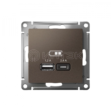 Розетка USB AtlasDesign тип A+C 5В/2.4А 2х5В/1.2А механизм мокко Systeme Electric ATN000639 изображение, фото