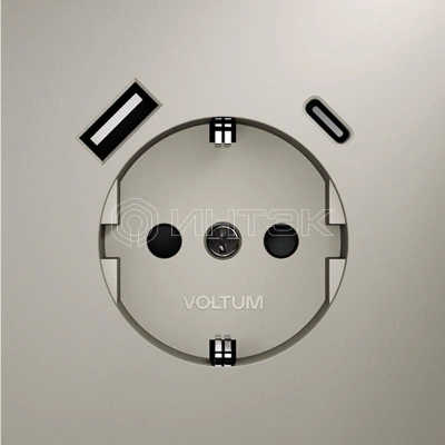Розетка 1-м СП S70 16А с USB A+С с заземл. защ. шторки механизм кашемир Voltum VLS040503 изображение, фото