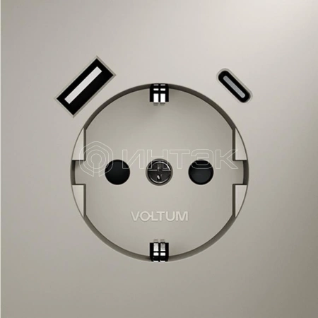 Розетка 1-м СП S70 16А с USB A+С с заземл. защ. шторки механизм кашемир Voltum VLS040503 изображение, фото