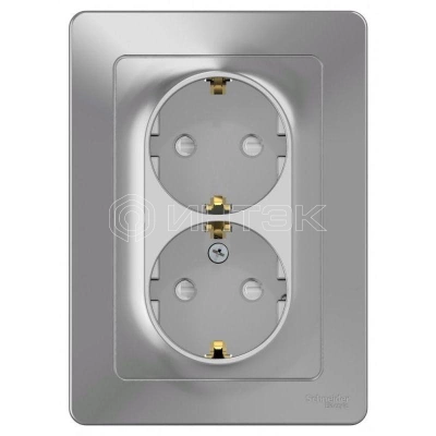 Розетка 2-м СП Blanca 16А IP20 250В с заземл. защ. шторки алюм. Systeme Electric BLNRS001123 изображение, фото