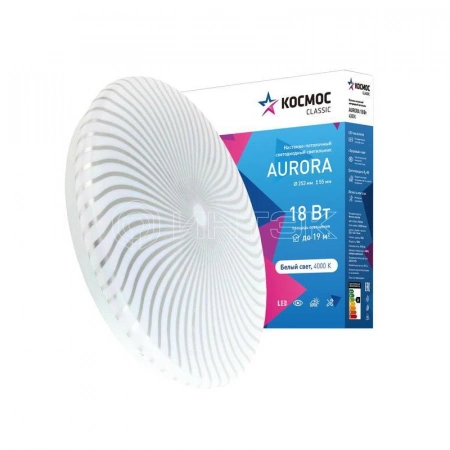 Светильник светодиодный Classic AURORA 18Вт 230В 4000К 1170лм 253х55мм настенно-потолочный КОСМОС KCAuro18W_4000 изображение, фото