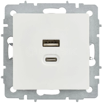 Розетка СП BRITE РЮ11-2-БрБ USB A+C 45Вт высокоскор. заряд. бел. IEK BR-U22-045-K01 изображение, фото
