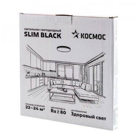 Светильник светодиодный SLIM BLACK 48Вт 4500К IP40 3480лм 230В 500х25мм КОСМОС KSlim48w_B4500K изображение, фото