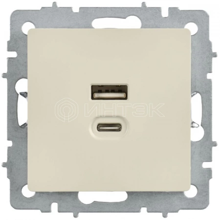 Розетка СП BRITE РЮ11-2-БрКр USB A+C 45Вт высокоскор. заряд. беж. IEK BR-U22-045-K10 изображение, фото