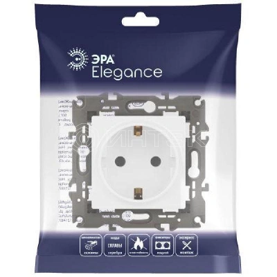 Розетка 1-м СП Эра Elegance 14-2101-01 16А IP20 16AX 250В 2P+E Schuko бел. Эра Б0034264 изображение, фото