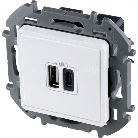 Устройство зарядное Inspiria с 2-мя USB разьемами A и C 240В/5В 3000мА бел. IEK 673760 изображение, фото