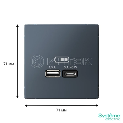 Розетка USB ArtGallery тип A+C 45Вт QC PD высокоскор. ЗУ механизм грифель Systeme Electric GAL000729 изображение, фото