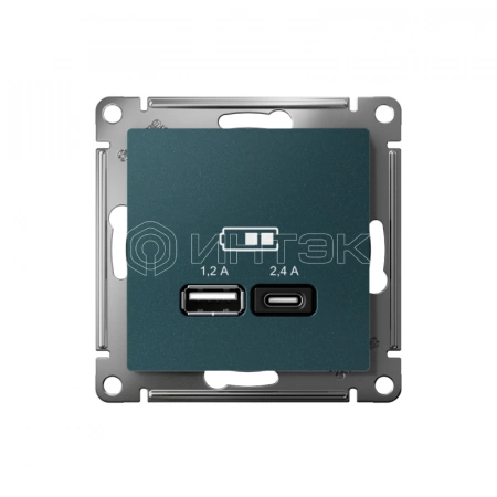 Розетка USB AtlasDesign тип A+C 5В/2.4А 2х5В/1.2А механизм изумруд Systeme Electric ATN000839 изображение, фото