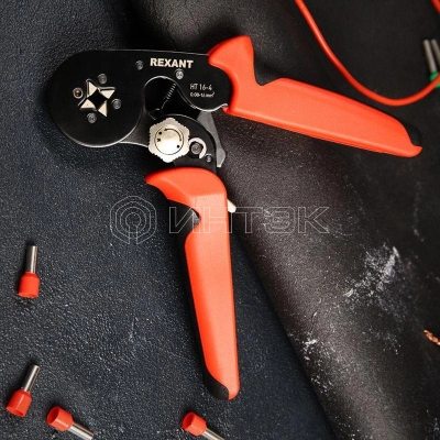 Кримпер HT 16-4 для обжима штыревых наконечников 0.08-16.0кв.мм с регулятором прижим. усилия Rexant 12-3216-1 изображение, фото