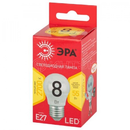 Лампа светодиодная RED LINE LED P45-8W-827-E27 R Е27 / E27 8Вт шар тепл. бел. свет Эра Б0053028 изображение, фото