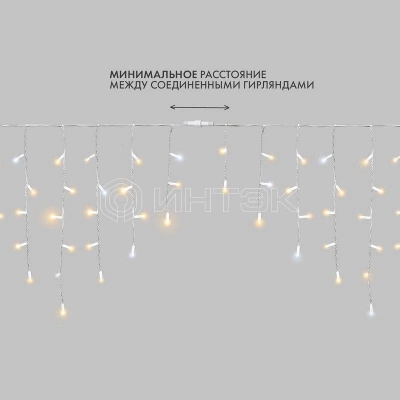 Гирлянда светодиодная "Айсикл" (бахрома) 4х0.6м 128LED тепл. бел. 10Вт 230В IP67 эффект мерцания провод каучук бел. (нужен шнур питания 315-001) Neon-Night 255-356 изображение, фото