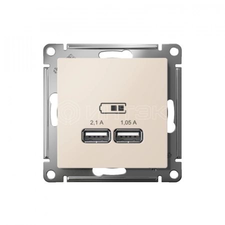 Розетка USB AtlasDesign тип A+A 5В 1х2.1А 2х1.05А механизм беж. Systeme Electric ATN000233 изображение, фото