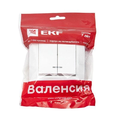 Выключатель 2-кл. СП Валенсия 10А IP20 с индикатором бел. PROxima EKF EWV10-123-10 изображение, фото