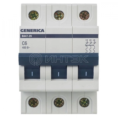 Выключатель автоматический модульный 3п C 6А 4.5кА ВА47-29 GENERICA MVA25-3-006-C изображение, фото