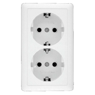 Розетка 2-м ОП Хит 16А 250В с заземл. без защ. шторок бел. Systeme Electric RA16-238-B изображение, фото