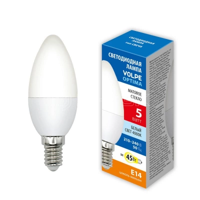 Лампа светодиодная LED-C37-5W/4000K/E14/FR/SLS 5Вт свеча матовая 4000К бел. свет E14 Volpe UL-00008793 изображение, фото