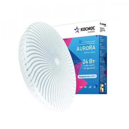 Светильник светодиодный Classic AURORA 24Вт 230В 6500К 1560лм 322х55мм настенно-потолочный КОСМОС KCAuro24W_6500 изображение, фото