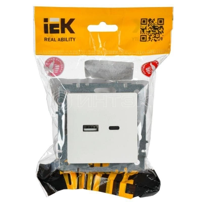 Розетка BRITE USB A+C 18Вт РЮ11-1-БрБ механизм бел. IEK BR-U22-018-K01 изображение, фото