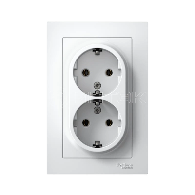 Розетка 2-м СП AtlasDesign 16А IP20 с заземл. в сборе бел. Systeme Electric ATN000124 изображение, фото